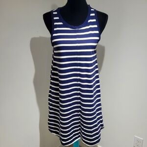 Gap Women's Cotton Striped Sleeveless Swing Dress Small Navy Blue White Casual